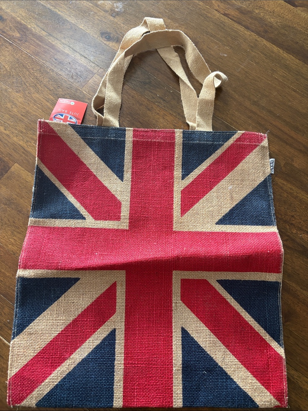 Union Jack Jute Tote Bag with Natural Handles